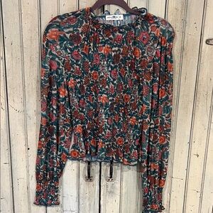 NATURAL LIFE Multicolor Floral Blouse with smocking NWT